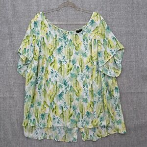 Torrid Women's Sz 4X 26 Cactus Print‎ Ruffle Sleeve Blouse Top Plus Size